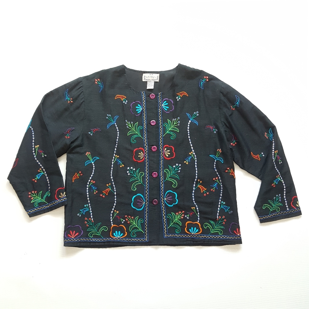 Vintage Silk Embroidered Floral Jacket Large